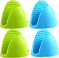 Silicone Cooking Pinch Grips Oven Mitts - Finger Protector Pot Holder for Kitchen,Cooking,Baking,BBQ - Heat Resistant Gloves, 2 Pairs (Blue and Green)