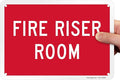 SmartSign - K-9709-PL-10 "Fire Riser Room" Sign | 7" x 10" Plastic White on Red