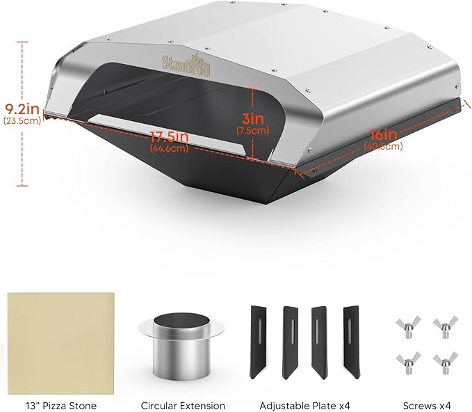 Stanbroil Wood Fired Pizza Oven Attachment Pizza Maker for Traeger, Pit Boss, Camp Chef, Green Mountain Grills, Z Grills, Smokin Brothers Pellet Grills, Silver