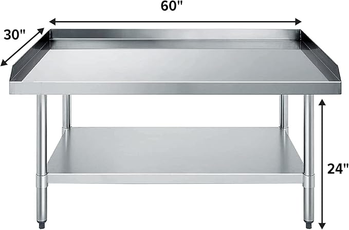 Stainless Steel Equipment Grill Stand with Adjustable Undershelf | Heavy Duty 18-Gauge Top | NSF Certified for Commercial Kitchen & Utility Use (30" x 60")