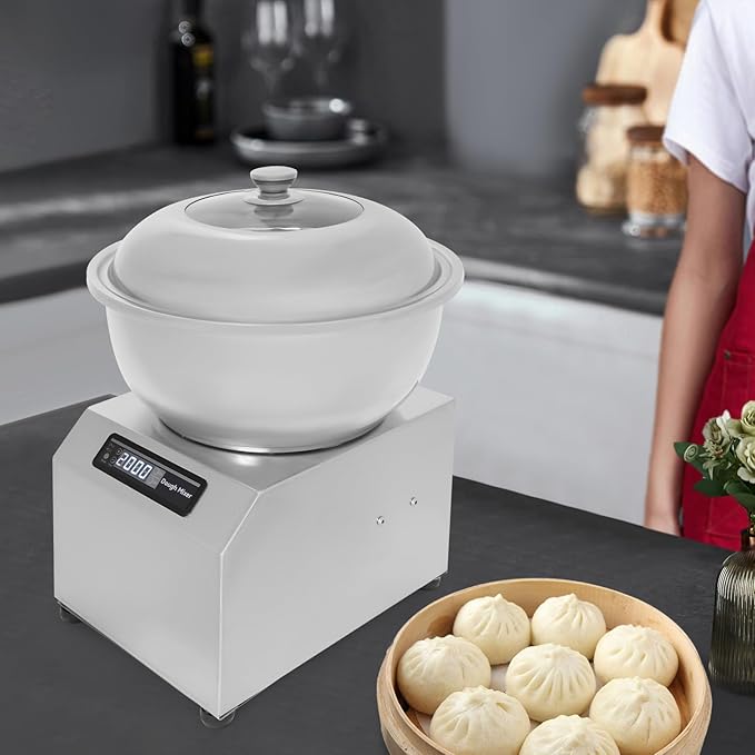 Commercial Dough Maker, 8KG Dough Kneading Machine, 1500W 110V Stainless Steel Dough Mixer Machine with Visible Lid for Bakery Pizzeria, Bidirectional Rotation Flour Mixer with Timing Function
