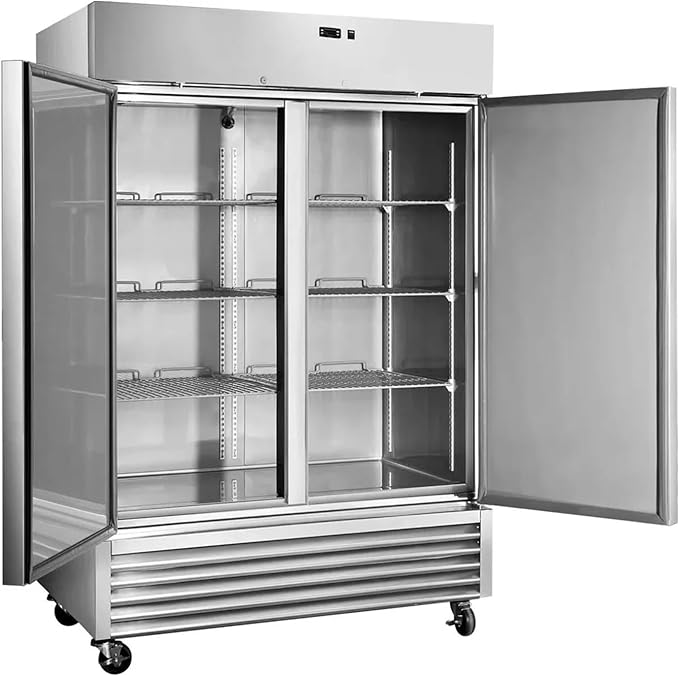 Commercial Refrigerator with Double Solid Doors, 49 cu.ft Stainless Steel Reach-in Merchandiser Upright Freezerless Refrigerator for Restaurant, Bar, Shop, Residential Beverages and Drinks