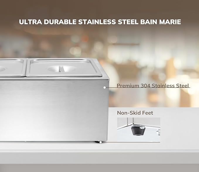 SYBO Commercial Grade Stainless Steel Bain Marie Buffet Food Warmer Steam Table for Catering and Restaurants (2 Sections with Tap)