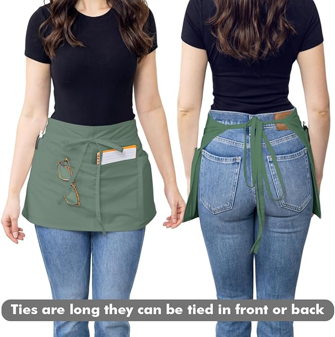 Dreamology Waist Apron with Pockets,Aprons for Waitress and Waiter,Server Apron Women, Aprons with 3 Pockets,Waist Apron,Apron for servers,Water Resistant Aprons for Cooking,Gardening etc (3 Pack)