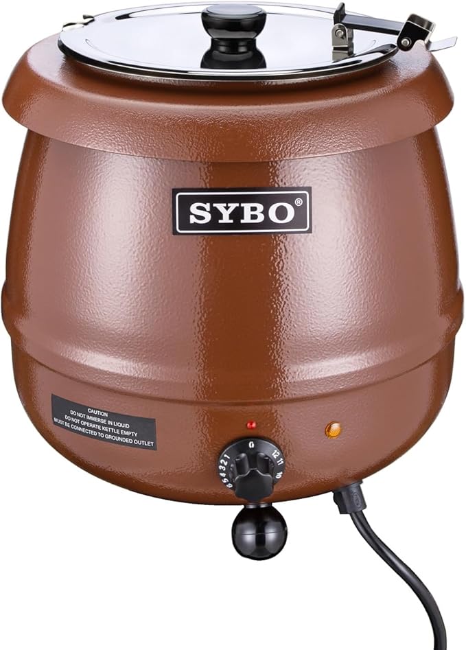 SYBO SB-6000-1B Commercial Grade Soup Warmer Kettle with Hinged Lid and Detachable Stainless Steel Insert Pot for Restaurant Parties Buffet, 10.5 Quarts, Brown