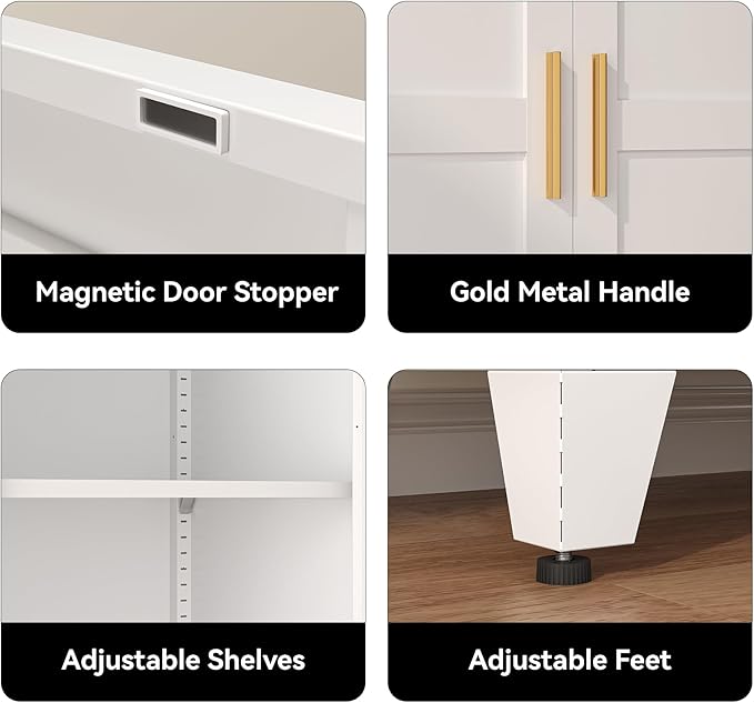 COFaR 61" Tall Pantry Cabinet with Adjustable Shelves, White Storage Cabinet with Doors and Shelves, Sturdy Freestanding Cupboard for Kitchen Pantry, Bathroom Storage, Living Room & Office
