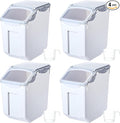 Umigy 4 Pack Rice Storage Container With Wheels Plastic Airtight Lid Flour Container Bin for Dog Pet Cereal Grain Dry Food, 15 Liter / 30 lbs (Gray)