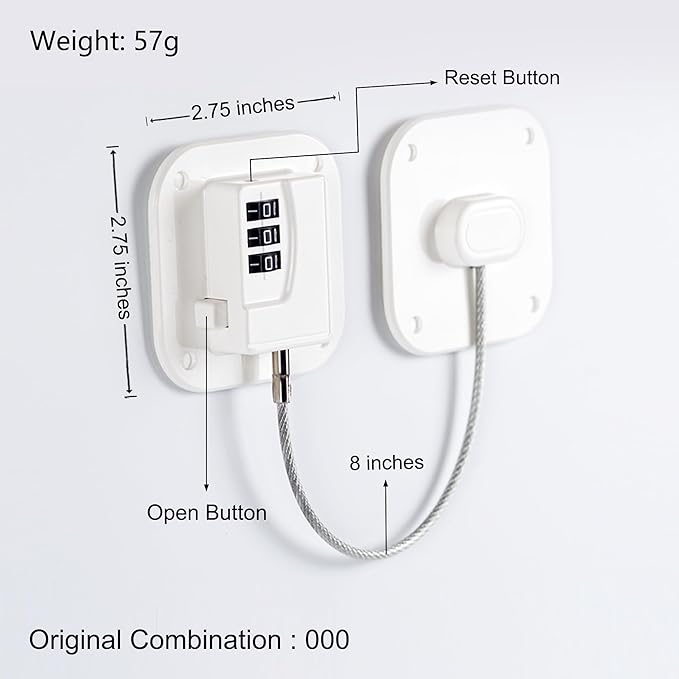 Refrigerator Lock, Heavy Duty Fridge Lock, Combination Lock for Refrigerator Cabinets, Drawers, Safety, Easy Install No Keys Needed (White-1Pack)