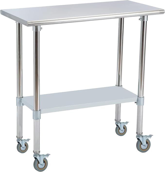 Stainless Steel Work Table 36“L x24 D, NSF Commercial Food Prep Worktable with Adjustable Undershelf and Casters for Restaurant, Home and Outdoors (36“L x24 D)