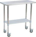 Stainless Steel Work Table 30“L x18 D, NSF Commercial Food Prep Worktable with Adjustable Undershelf and Casters for Restaurant, Home and Outdoors (30“L x18 D)