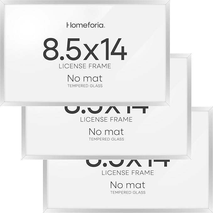 Homeforia 8.5 x 14 Marriage License Silver Frame, High End Metal 8.5x14 Marriage Certificate Frames, 14x8.5 Picture Frame for Wall & Tabletop, 8.5 by 14 Photo Frame, Tempered Glass, Wall Kit, Set of 3