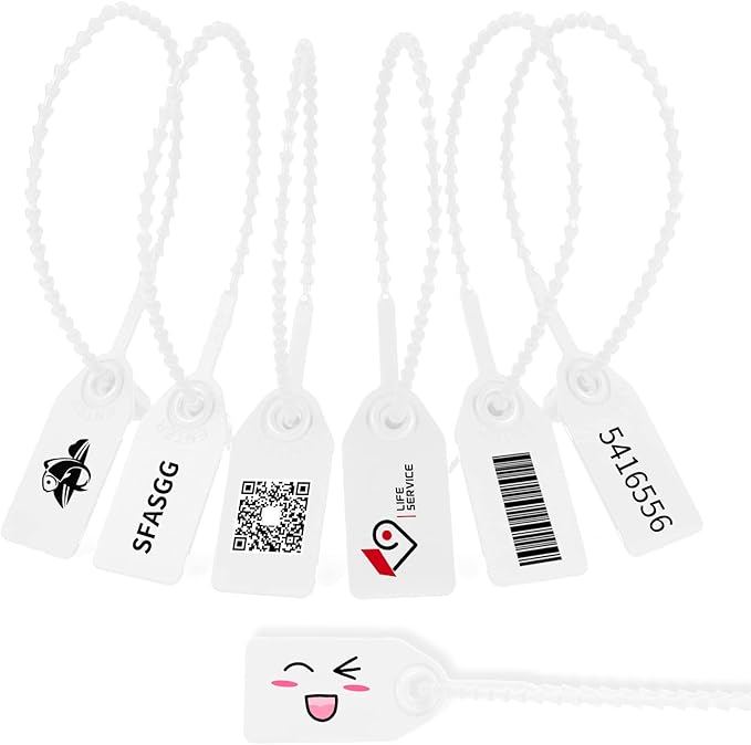 100 Plastic Security Seals Anti-Tamper Tags Fire Extinguisher Tags Numbered Zip Ties Disposable Pull Tite Safety Tags Inspection Label Tags (White)