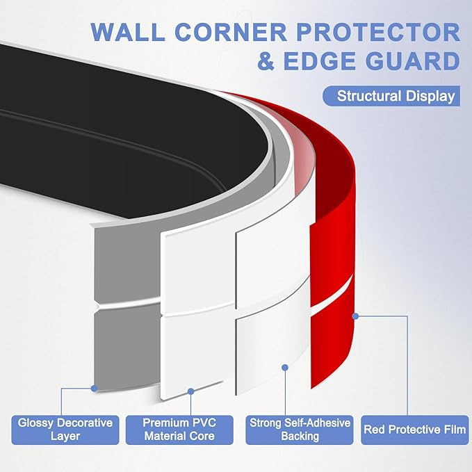 Wall Corner Protector Moulding Trim Peel and Stick Wall Corner Guards Trim Flexible Self Adhesive Edge Protector Moulding, 2.4 in x 20 Ft, Black