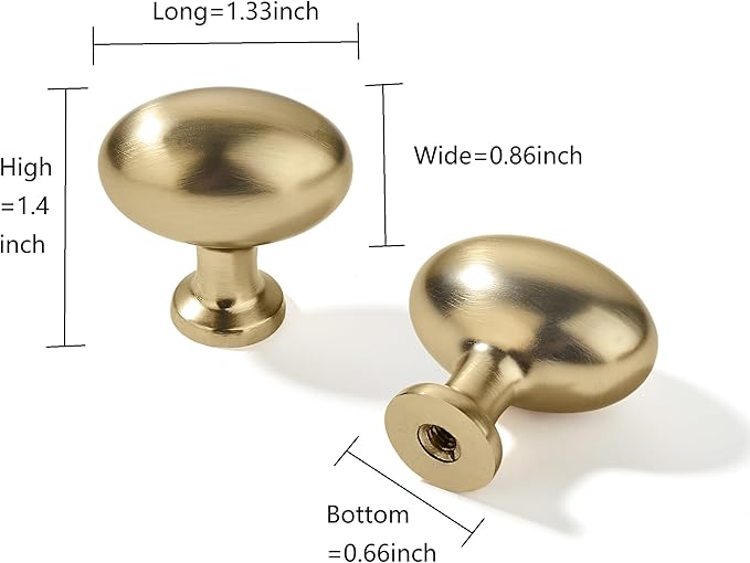 khtumeware 6 Pack 1-3/8 inch(35mm) Brushed Brass Cabinet Knobs Satin Brass Oval Drawer Knobs Kitchen Egg Knobs Cabinet Hardware for Dresser Drawers