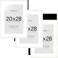 Homeforia 20x28 Picture Frame White, High End Oak 20 x 28 White Wood Poster Frames with Mat 14 by 22 Photo, 20x28 Wooden Frame Matted to 14x22, 28x20 Hanging Frames, Tempered Glass, Wall Kit, Set of 3