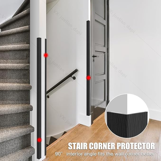 Wall Corner Protector, Walls Edge Protector，Self-Adhesive Wall Corner Guards,PVC Double Side Edge Protector， Furniture Stairs Guard (Black Wood Grain 2PCS 100cm/39.37in)