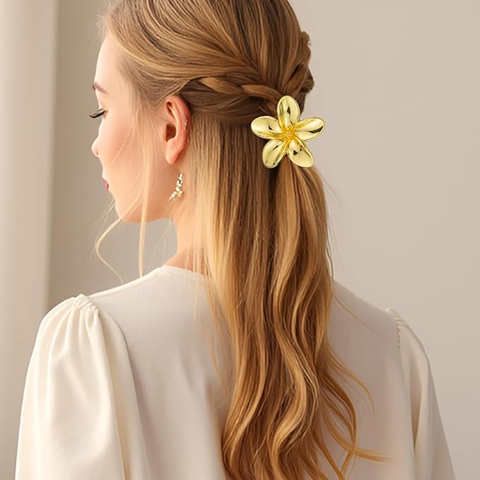 6PCS Gold Floral Hair Ties - Hair Charms Gold Ponytail Holders, Decorative Metal Hair Cuffs for Women