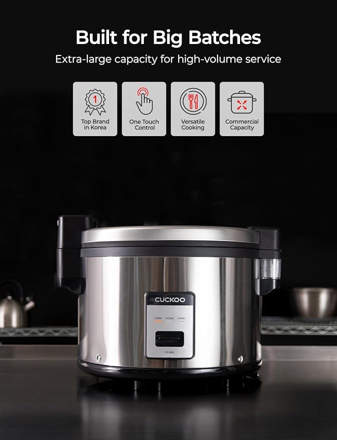 CUCKOO Commercial Rice Cooker & Warmer, Extra Large Rice Cooker 30-Cup Uncooked / 60-Cup Cooked, Professional Industrial Grain Cooker with Large Capacity, Easy One-Touch Operation, Silver (CR-3055)