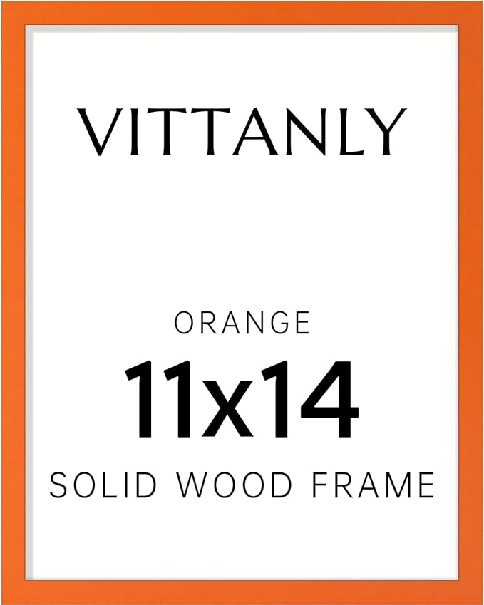 Vittanly 11x14 Picture Frame, Solid Wood Frame with Plexiglass, Includes 8x10 Mat, Wall Hanging for Photos, Home Decor, Orange, 1 Pack