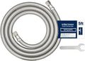 5ft Ice Maker Water Line Stainless Steel Braided – Flexible Refrigerator Water Supply Tube with 1/4" Quick Connect Fitting, Universal Fit