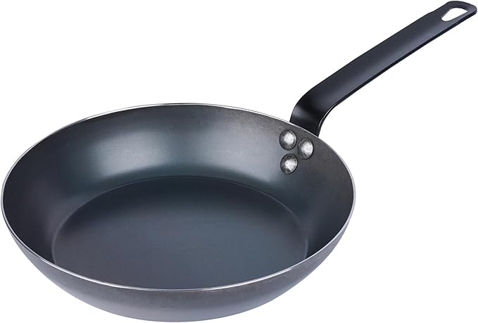 Restaurantware-Met Lux 9.5 Inch Fry Pans, 6 Lightweight Frying Pans - Induction-Ready, Triple-Riveted, Black Carbon Steel Cooking Skillets, Durable, For Searing, Sauteing, And Browning Food