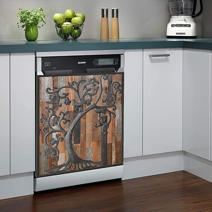 Tree of Life Dishwasher Cover, Stainless Steel Refrigerator Panel Cover, Wood Door Dishwasher Skin (23" x 26")