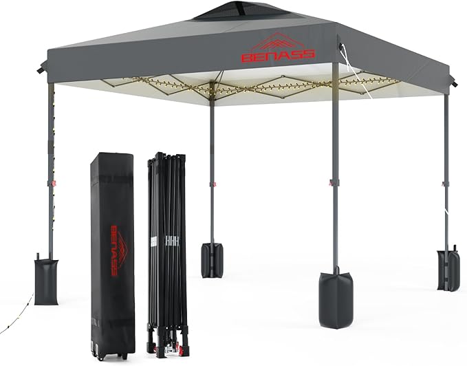 12x12 Pop Up Canopy, Easy Up Canopy Tent, Heavy Duty Tents for Parties, One Person Set Up Event Tent, Light Grey
