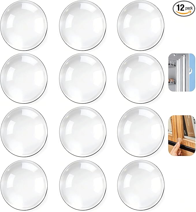12pcs Wall Bumpers, Clear Wall Protectors, Door Bumpers for Doorknob, Furniture Bumpers,Reducing Noise,Protecting Walls,Using for Entrance Door,Cabinet Door,Fridge Door, Wall Bumper (15*15mm)