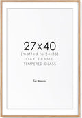 27x40 Picture Frame, Solid Oak Wood 27x40 Poster Frame for Wall, 27 x 40 Frame with Tempered Real Glass, 27x40 Frame with Mat for 24x36, Rustic Wooden 27x40 Art Frame, Natural Oak Color