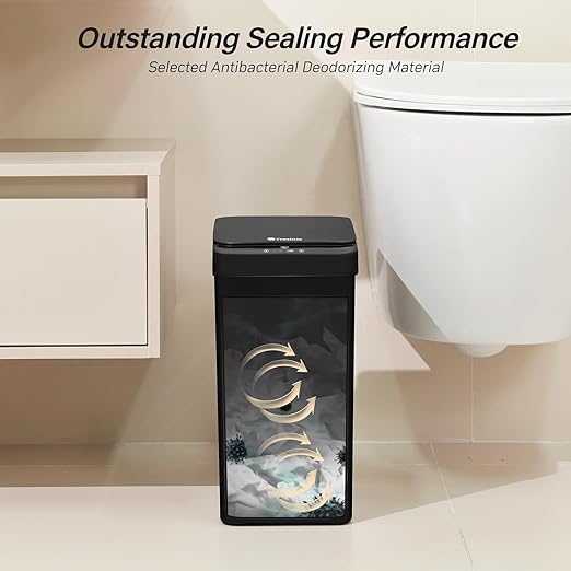 Bathroom Automatic Trash Can, 4 Gallon Touchless Motion Sensor Small Garbage Can with Lid Smart Electric Narrow Waterproof Garbage Bin for Bedroom Office, Black