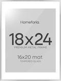 Homeforia 18x24 Poster Frame Silver, High End Metal 18 x 24 Picture Frames with Mat 16 x 20 for Photo, 18x24 Silver Frame Matted to 16x20 Print, 24x18 Hanging Frame, Tempered Glass, Wall Kit, Set of 1