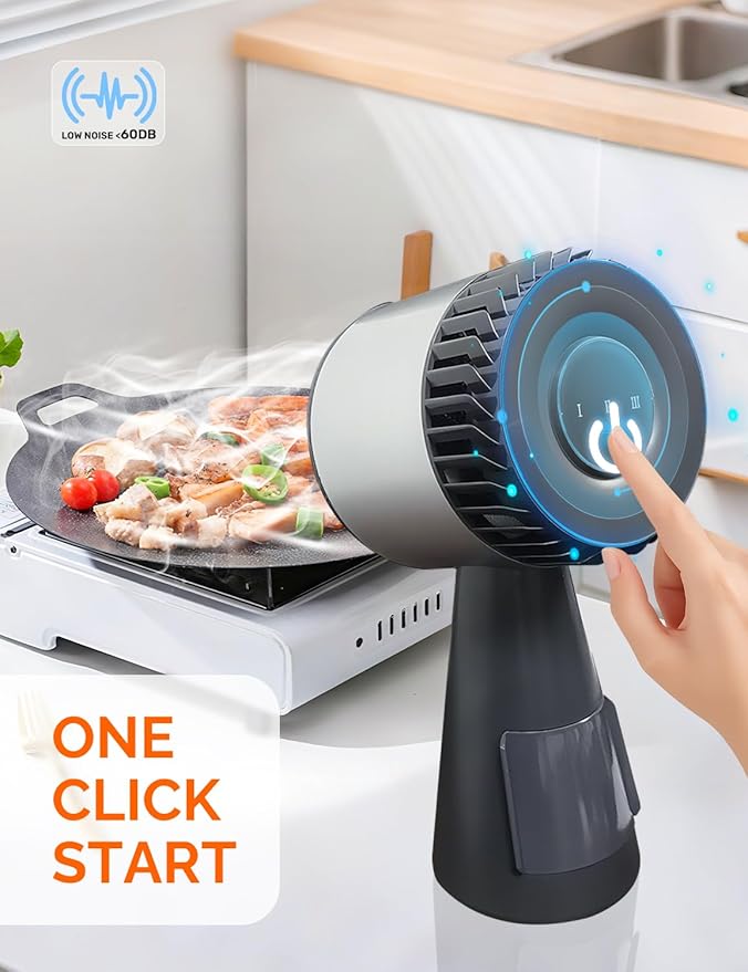 Portable Kitchen Range Hood – Quiet 3-Speed Countertop Exhaust Fan with Dual Carbon Filters, Large Oil Cup, Easy-Clean & Detachable Design, Perfect for Apartments, Dorms & RVs