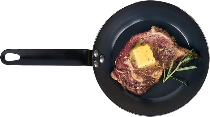Restaurantware-Met Lux 8 Inch Fry Pans, 6 Lightweight Frying Pans - Induction-Ready, Triple-Riveted, Black Carbon Steel Cooking Skillets, Durable, For Searing, Sauteing, And Browning Food