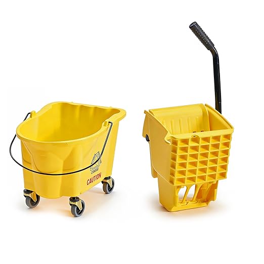 DUMOS 30-Quart Commercial Mop Bucket with Side-Press Wringer, Heavy-Duty Floor Cleaning System, Durable Wringer & Non-Marking Casters, Yellow