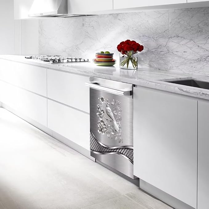 Imitation Stainless Steel Design Bird Wallpaper Dishwasher Cover Magnetic Sticker Refrigerator Door Panel Cover Fridge Appliance Magnet Decal Sheet 23x17 inch