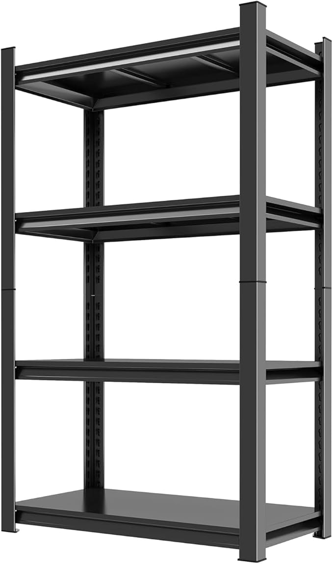 4-Tier (63''H x 35''W x 12''D) Metal Garage Shelving Unit, Storage Shelves Heavy Duty, Adjustable Upgraded Reinforced Double-Layer Columns for Space-Saving Garage with Easy Assembly