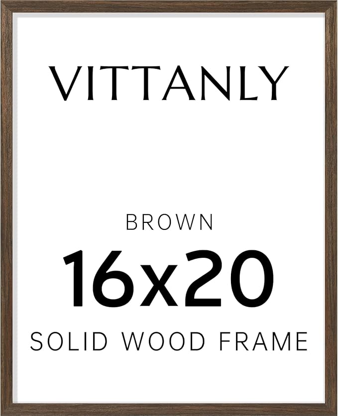 Vittanly 16x20 Picture Frame, Solid Wood Frame with Plexiglass, Includes 11x14 Mat, Wall Hanging or Tabletop for Photos, Home Decor, Brown, 1 Pack