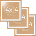 Homeforia Wood Square Frame 14x14, High End Natural Oak 14 x 14 Light Wooden Picture Frames with Mat 12 by 12 inch Photo, 14by14 Poster Frames Matted to 12x12 Print, Tempered Glass, Wall Kit, Set of 3