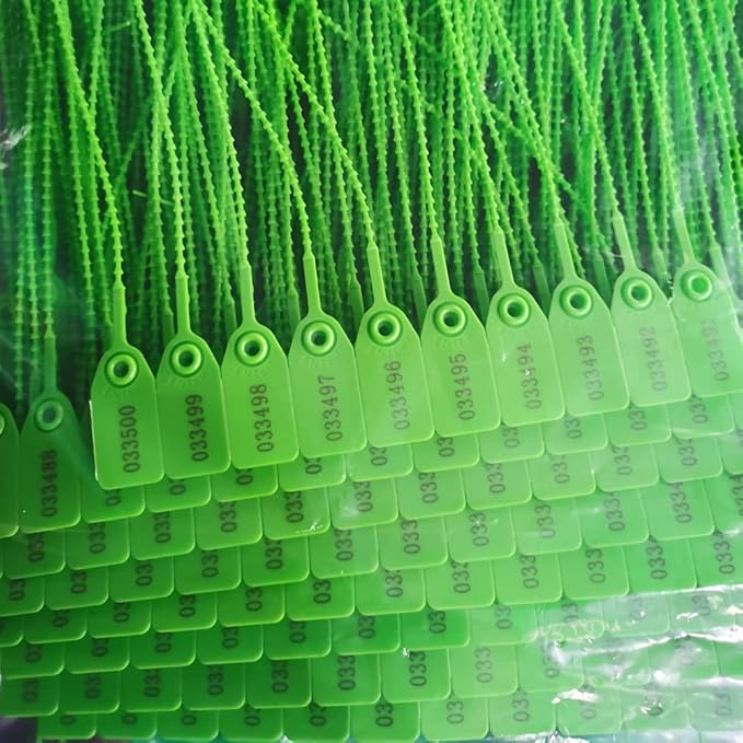 Leadseals(R) 1000 Green Numbered Security Tags Plastic Tamper Proof Seals, Zip Ties for Fire Extinguishers Pull-Tite Disposable Self-Locking Safety Plastic Signage Locks - Ties - Labels 250mm Length