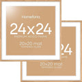 Homeforia 24x24 Wood Picture Frame, High End Natural Oak 24 x 24 Square Light Wooden Poster Frame with Mat 20 by 20 Photo, 24by24 Large Frames Matted to 20x20 Print, Tempered Glass, Wall Kit, Set of 2