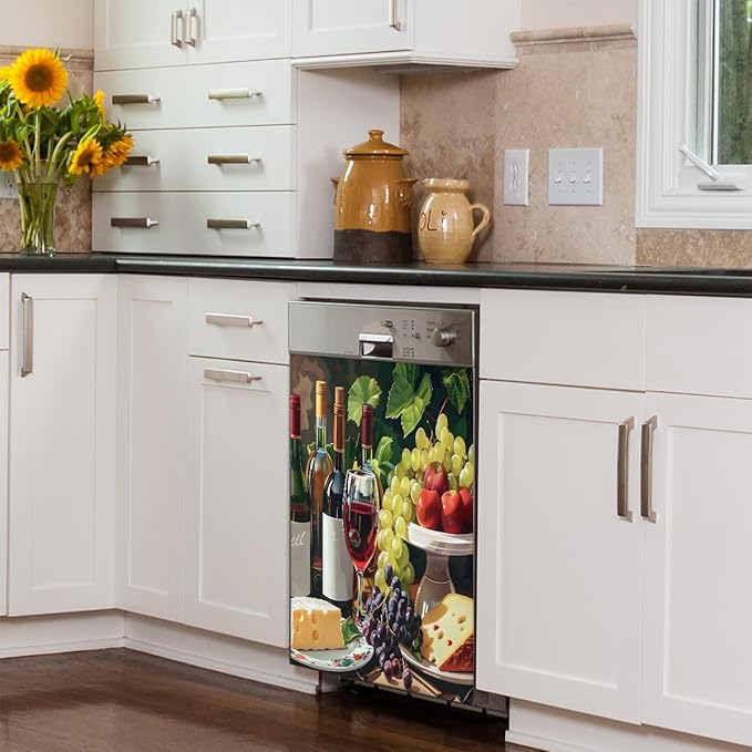Red Wine Dishwasher Magnet Cover Red Wine Oil Painting Abstract Dishwasher Decorative Cover Front Dishwasher Door Cover Reuseable Dishwasher Cover for Kitchen Refrigerator Home Appliances 23" X 26"