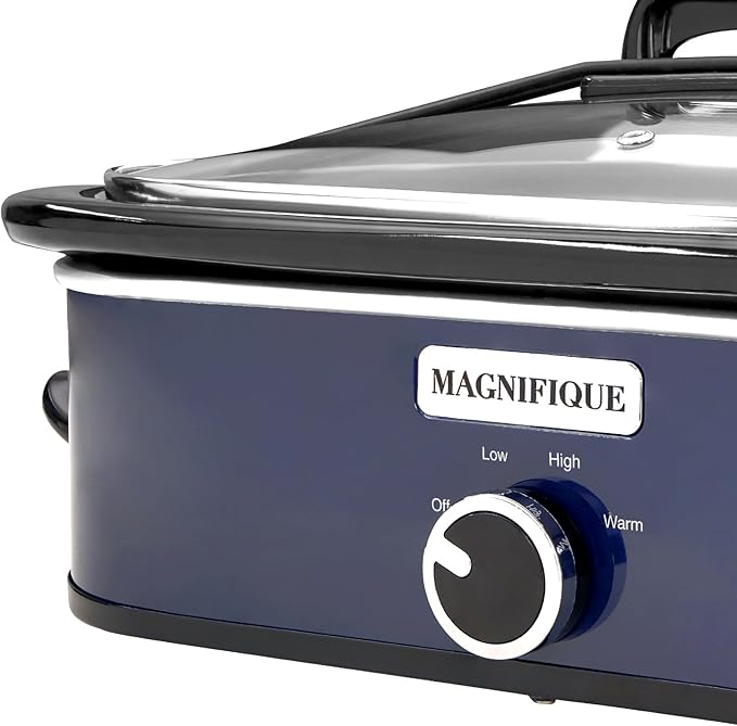 4-Quart Slow Cooker with Casserole Manual Warm Setting - Perfect Kitchen Small Appliance for Family Dinners, Dishwasher Safe Crock, Blue