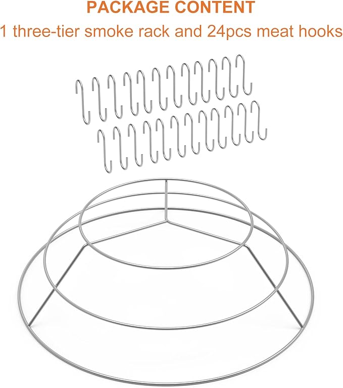 Onlyfire Rib Hanging System, Stainless Steel 3-Tier Rib Hanger with Removable Cooking Hooks, Barbecue Cooking Accessories for Weber 22 inch WSM Cooker & Weber 22 inch Kettle Grill