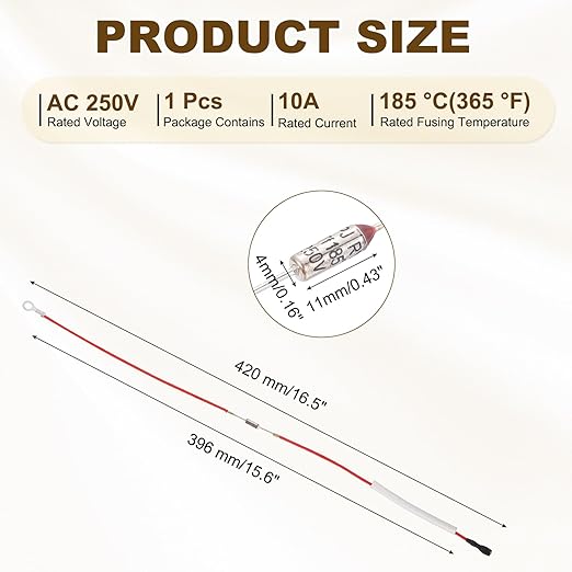MECCANIXITY Universal Rice Cooker Temperature Fuse, 185°C 10A 250V Metal Thermal Fuse with Terminal and Ring Terminal Fiberglass Sleeving for Electric Pressure Cooker Repair Part