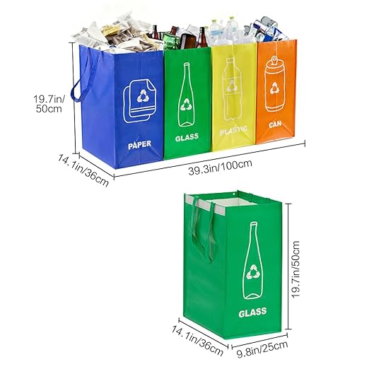 4 PCS Separate Recycling Waste Bin Bags,Reusable Waterproof Waste Baskets for Kitchen Office Home,Indoor Recycle Bins Waste Trash Sorting Organizer