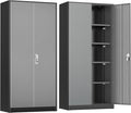 Greenvelly Metal Garage Storage Cabinet with 2 Doors and 4 Adjustable Shelves, 72”H Steel Lockable Storage Cabinet,Tall Metal Cabinet Locking File Cabinet for Office,Home, Garage, Gym, School
