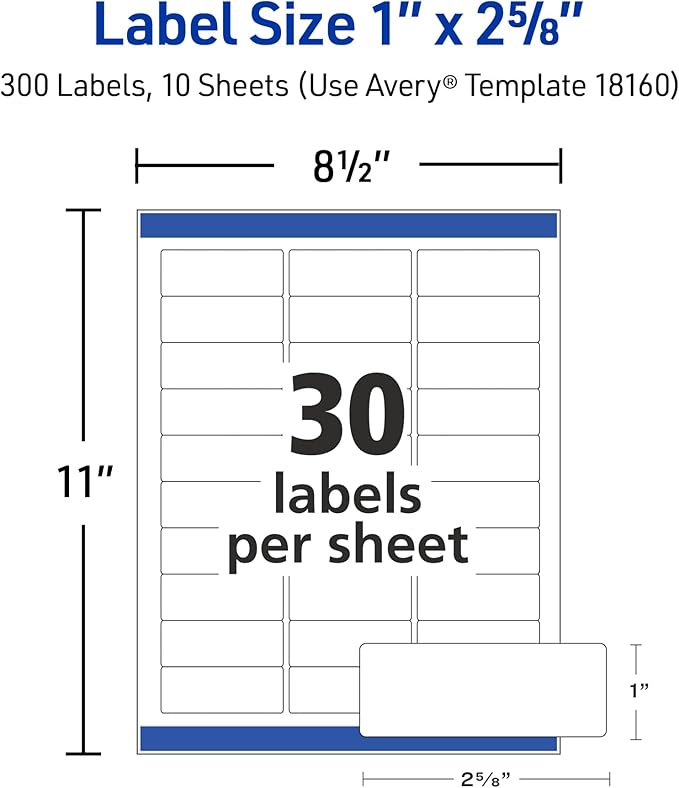 Avery Easy Peel Printable Address Labels with Sure Feed, 1" x 2-5/8", White, 300 Blank Mailing Labels (18160) (Pack of 2)
