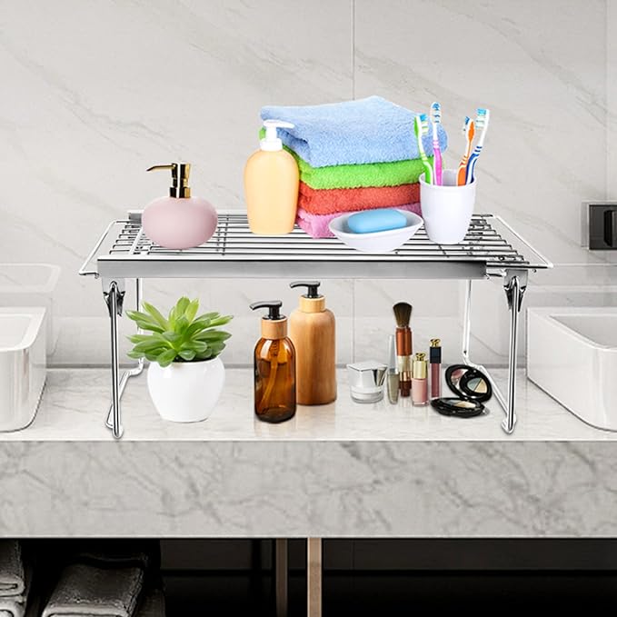 Orgneas Expandable Cabinet Shelf Organizer, Adjustable Freezer Shelf 15.8"-22" Thickened Heavy Duty Organizer and Storage Shelf for Kitchen Cabinet Pantry Refrigerator