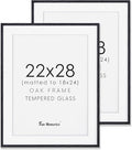 Fun Memories 22x28 Picture Frame Black 2 Pack, 22"x28" Oak Wood Frames for Wall, Rustic Poster Frames 22 x 28, 22x28 Matted Frame to 18x24, Tempered Real Glass, 22 by 28 Art Frame