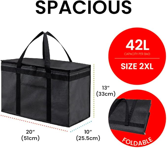 NZ home Insulated Bags for Food Delivery (2XL) Grocery Shopping Cooler Bag, Pizza Delivery, Hot & Cold Catering Tote, Reusable, Foldable & Heavy Duty (Green)